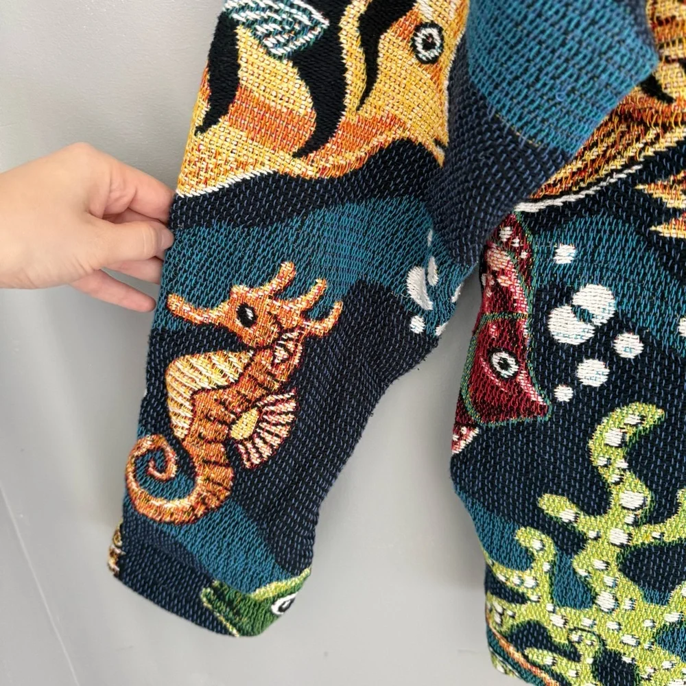 Vintage Pony Woven Tropical Fish Ocean Tapestry Jacket - Picture 4 of 9